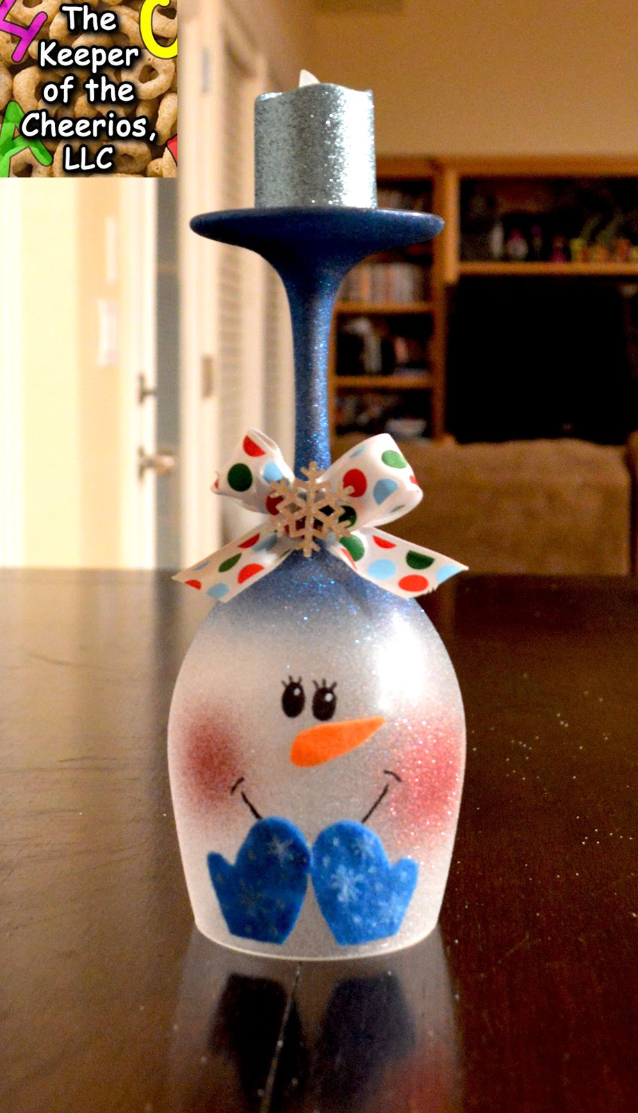 Snowman Wine Glass Candle Holder - The Keeper of the Cheerios