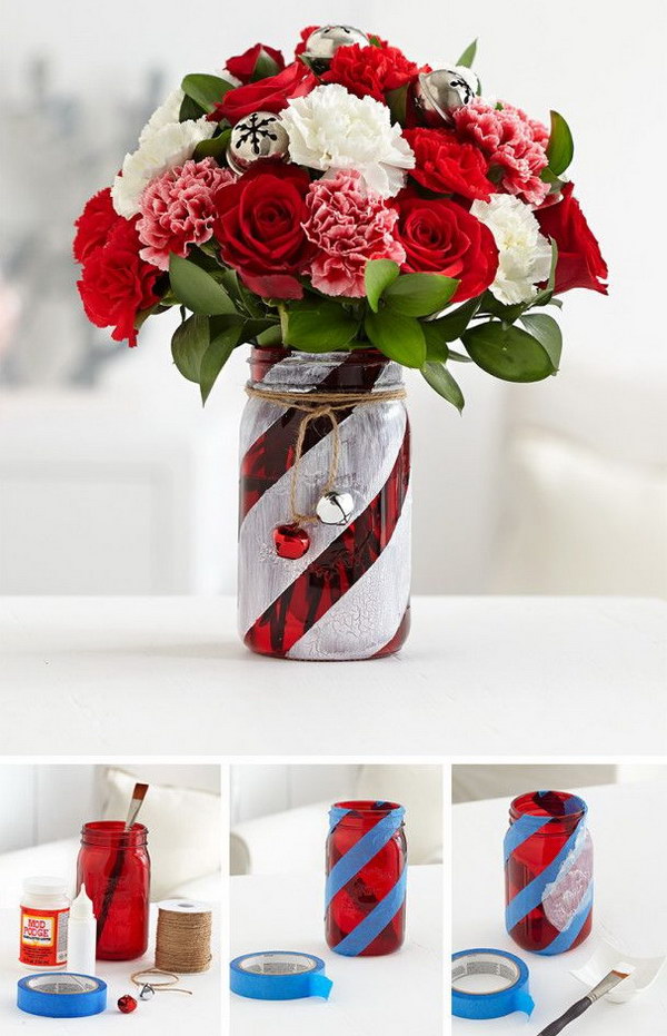 Candy Cane Mason Jar Vase 