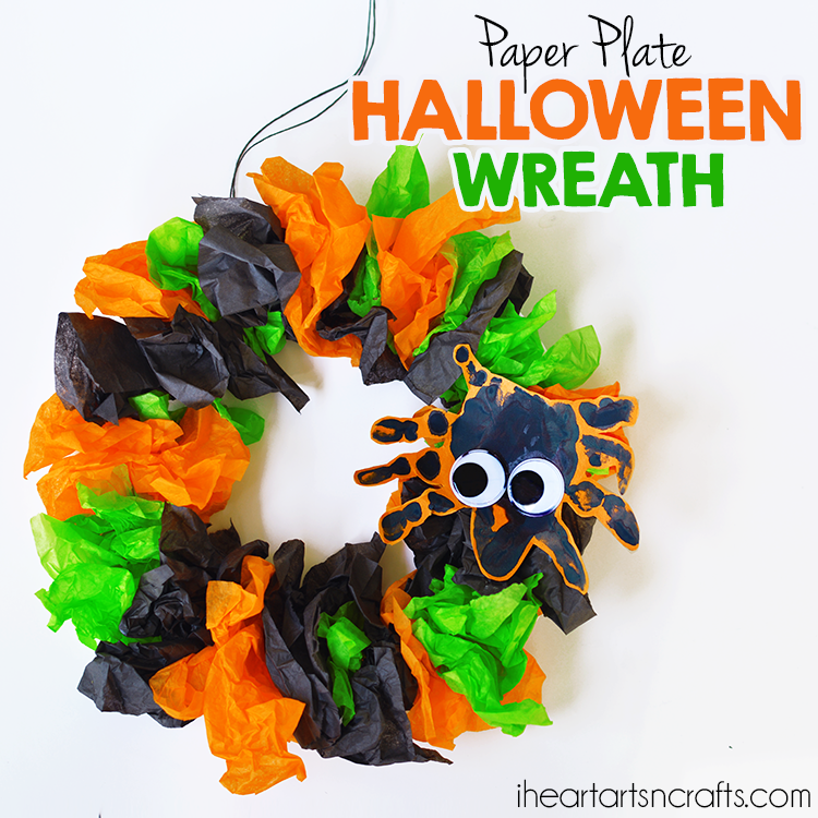 Paper Plate Halloween Wreath with Handprint Spiders