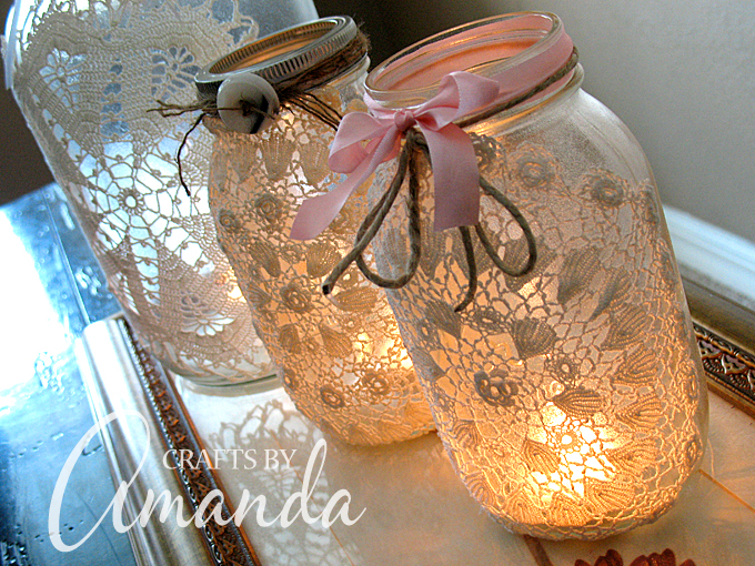 Make beautiful doily luminaries using recycled jars, doilies and a little burlap and twine. These doily luminaries are perfect for weddings, holidays, or just for some added beauty. Such an easy craft project! 