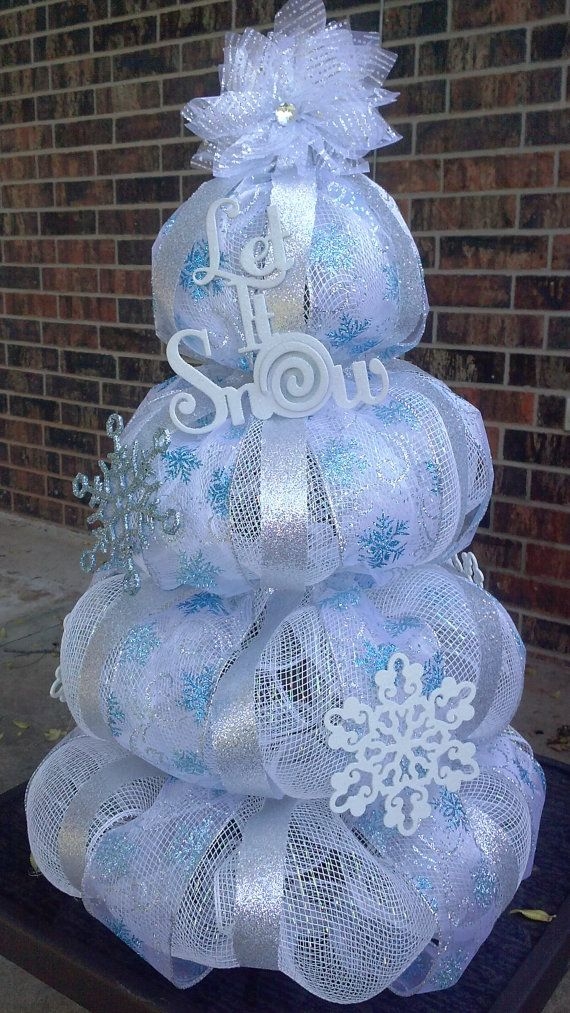 Let It Snow Deco Mesh Christmas Tree Centerpiece by nancy.i.miller