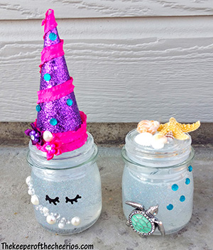 Unicorn and mermaid fantasy snowglobe jars sm