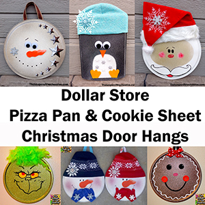 Dollar Store Pizza Pan Christmas Door hangs sm