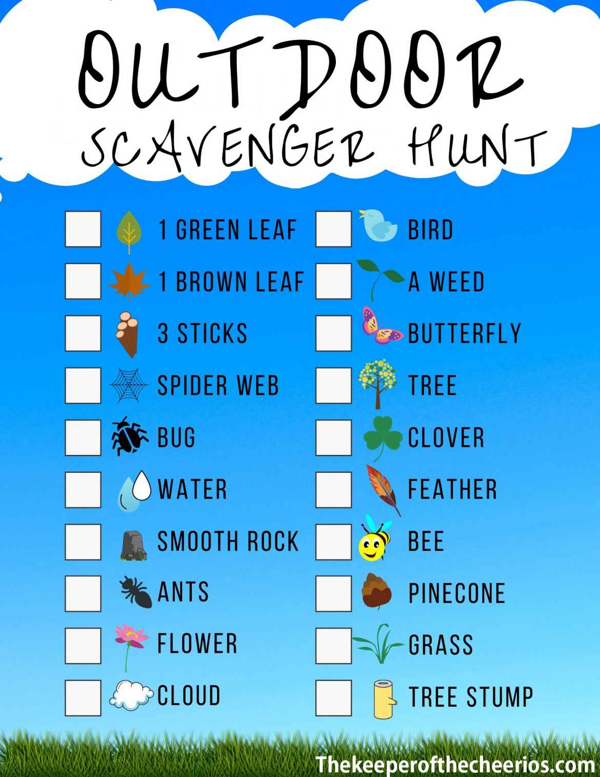 Backyard/Outdoor Scavenger Hunt Activity Sheet The Keeper of the Cheerios