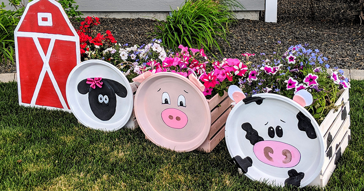 Farm Animal Wood Crate Planter - The Keeper of the Cheerios