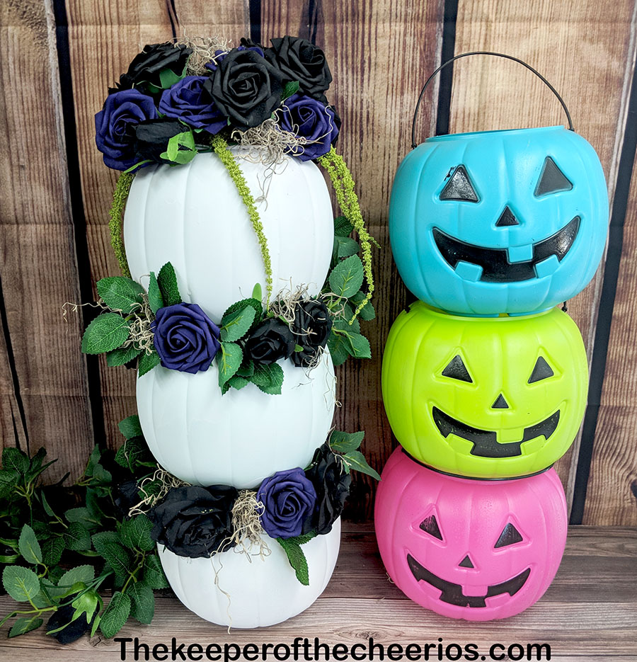 Dollar Store Stacked Plastic Pumpkin Centerpiece - The Keeper of