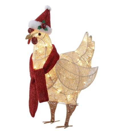 L Chicken Christmas Ornaments Solar Powered with 50 Mini Lights,Rooster Animals Statue Decor for Ground Christmas Outdoor Decorations Light-Up Chicken with Scarf Holiday Decoration