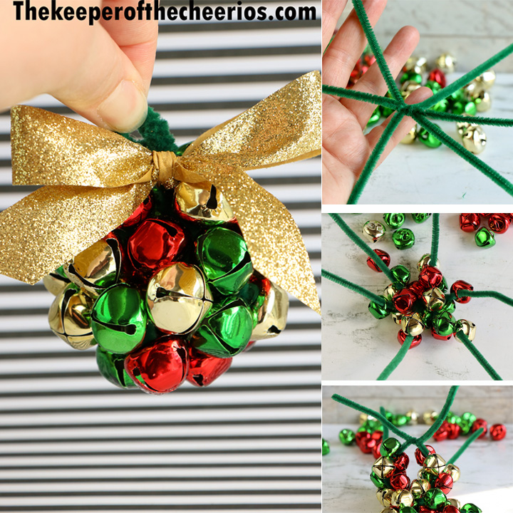 Silver or Gold Jingle Bell Christmas Ornament with Curly Ribbon Topper